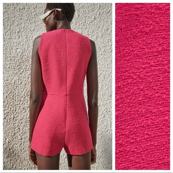 NWT. Zara Fuchsia Textured Playsuit. Size S. - Picture 3 of 8